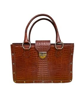 Vintage Designer Ghibli Leather Crocodile Embossed Handled Briefcase Purse